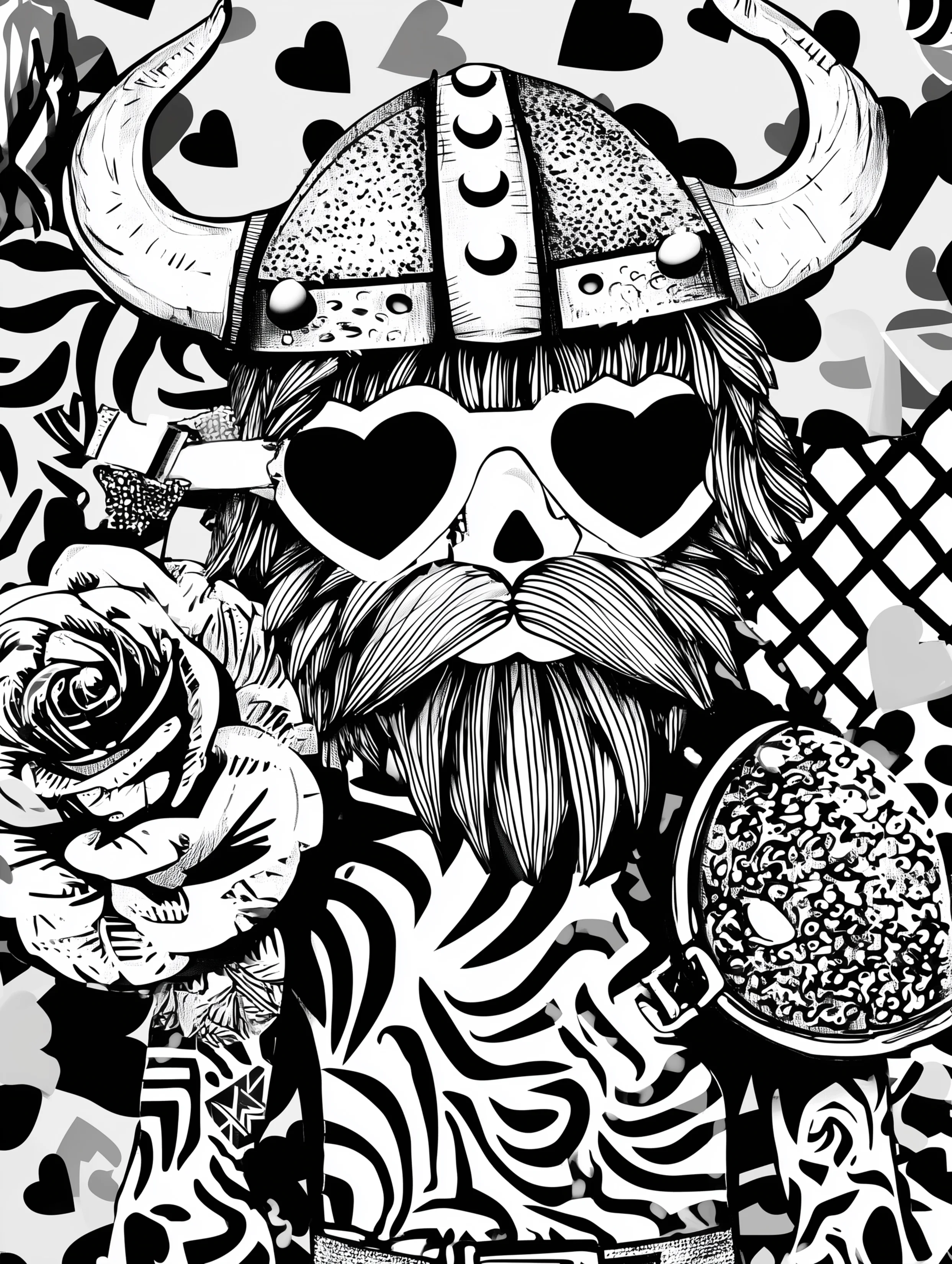 Free printable viking coloring page for adults featuring a viking man wearing heart sunglasses